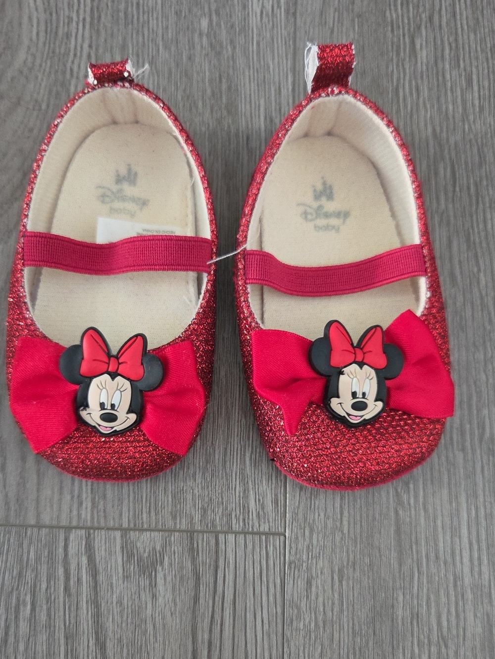 Disney Red Glitter Minnie Mouse Bow Mary Jane Shoes